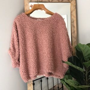 Short Sleeve, Pink Fuzzy Sweater